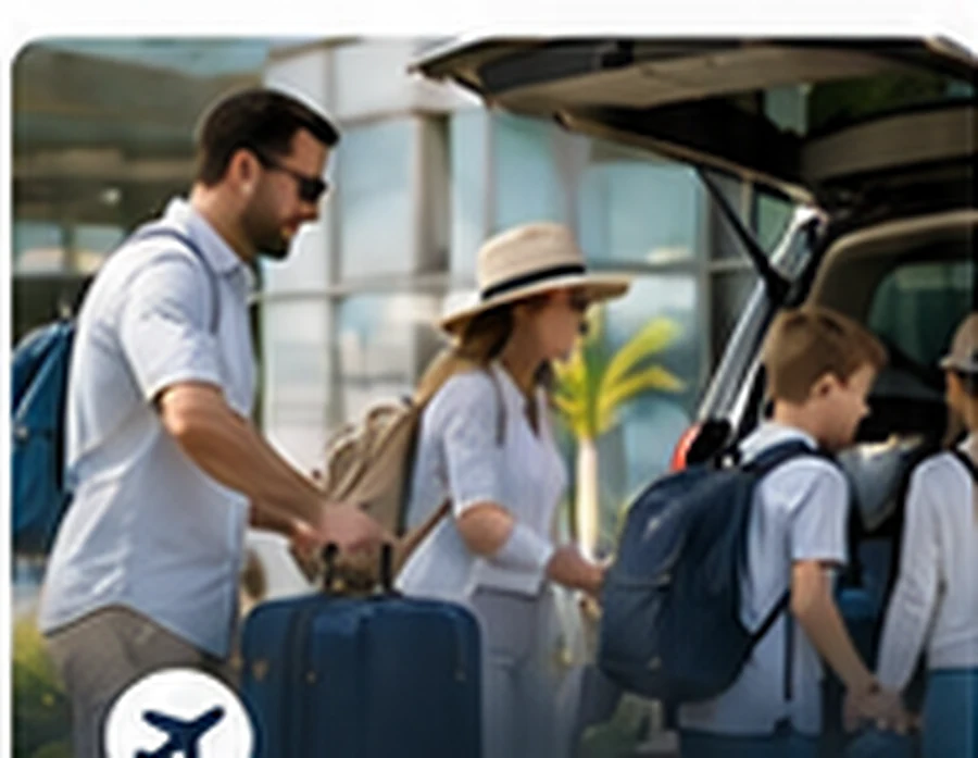 Family preparing to board an EzyTransfers airport transfer vehicle